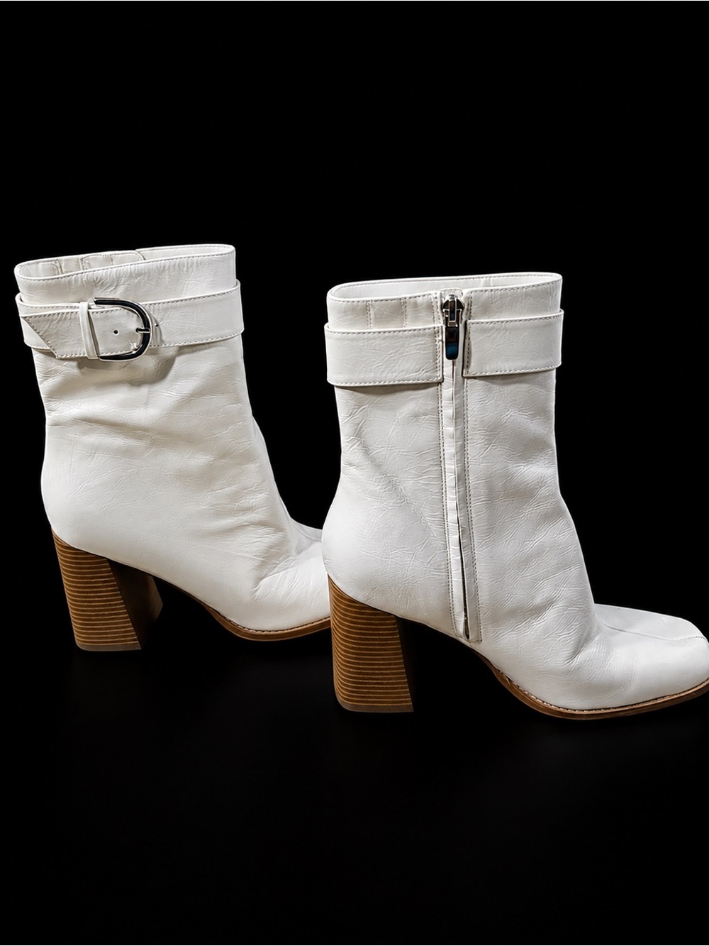 Nine West White Leather Ankle Booties with Stacked Heel